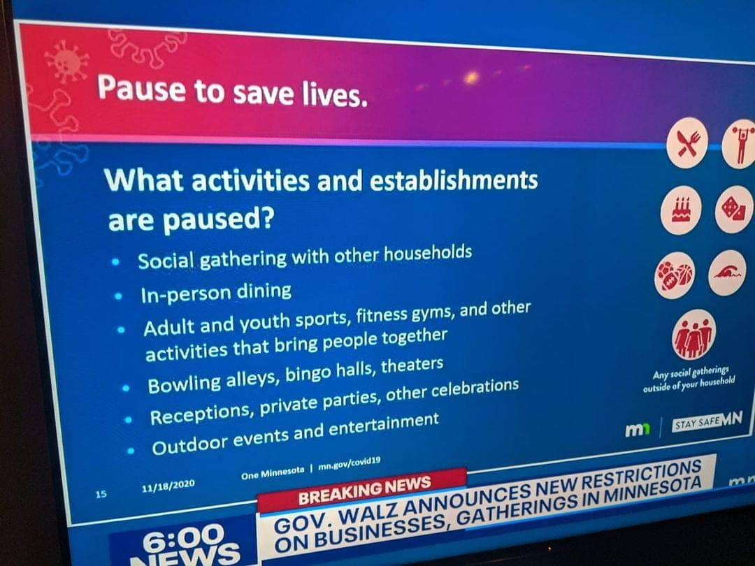 In Minnesota, you now face 90 days in jail or a $1000 fine if you socialize (speak or hang out with) someone who does not live in your home.Whether inside your home or anywhere else, including outdoors. If you "threaten to do so anyway", you face a $25,000 fine.