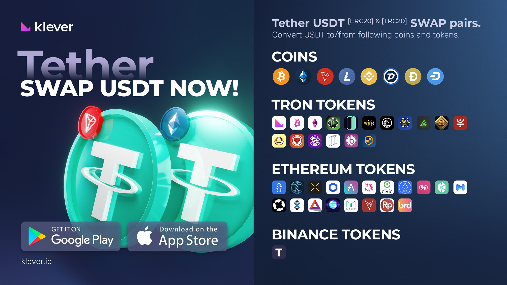 Klever On Twitter Swap Usdt Erc20 Trc20 With Klever Io Convert Tether To From 8 Coins Btc Eth Trx Ltc Bnb Dgb Doge Dash Klever On Twitter Swap Usdt Erc20 Trc20 With Klever Io Convert Tether To From 8 Coins Btc Eth Trx Ltc Bnb Dgb Doge Dash