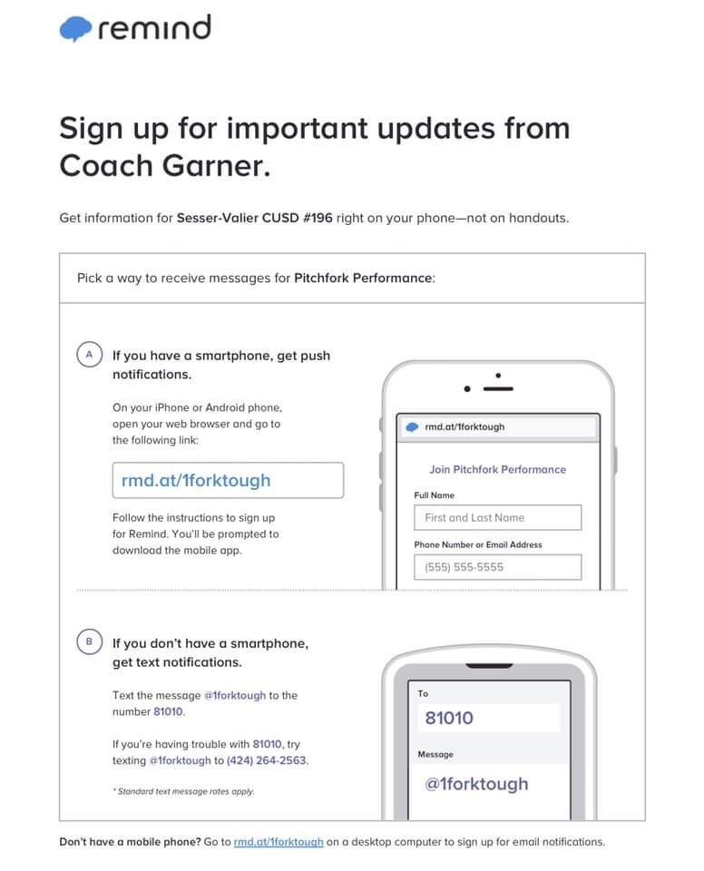 Please join our remind for our HS/JH workout announcements.