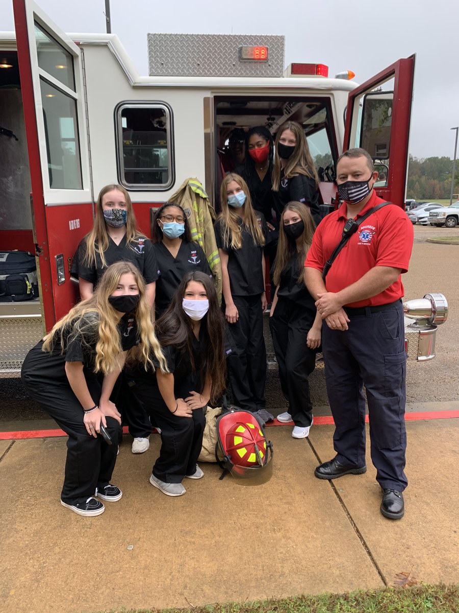 BulldogsBHS's tweet photo. Health Science 1 students enjoyed Fire Safety with the Brandon Fire Department last week. Thank you so much for your service and time! https://t.co/LkeDv9tnrK