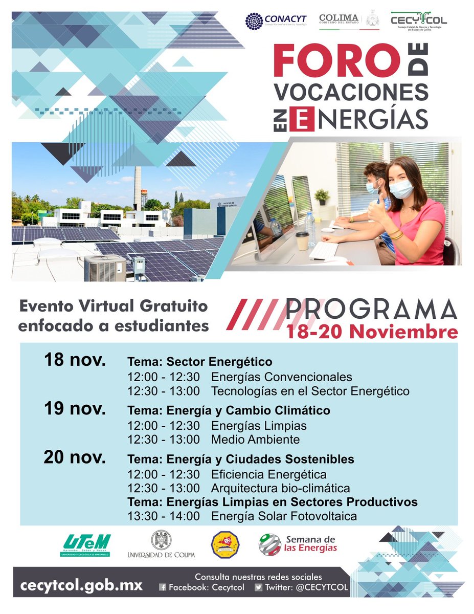 CECYTCOL's tweet photo. Estamos en el Foro de Vocaciones en Energías con el maestro Rosario Lugo Báez del @itcolima hablando sobre Energías Limpias.Te compartimos nuevamente la liga de acceso gratuito:

DÍA 19
https://t.co/Lcbdg3wsSk

@CECYTCOL @GloriaMarmolejo https://t.co/a7C3NOU6yB