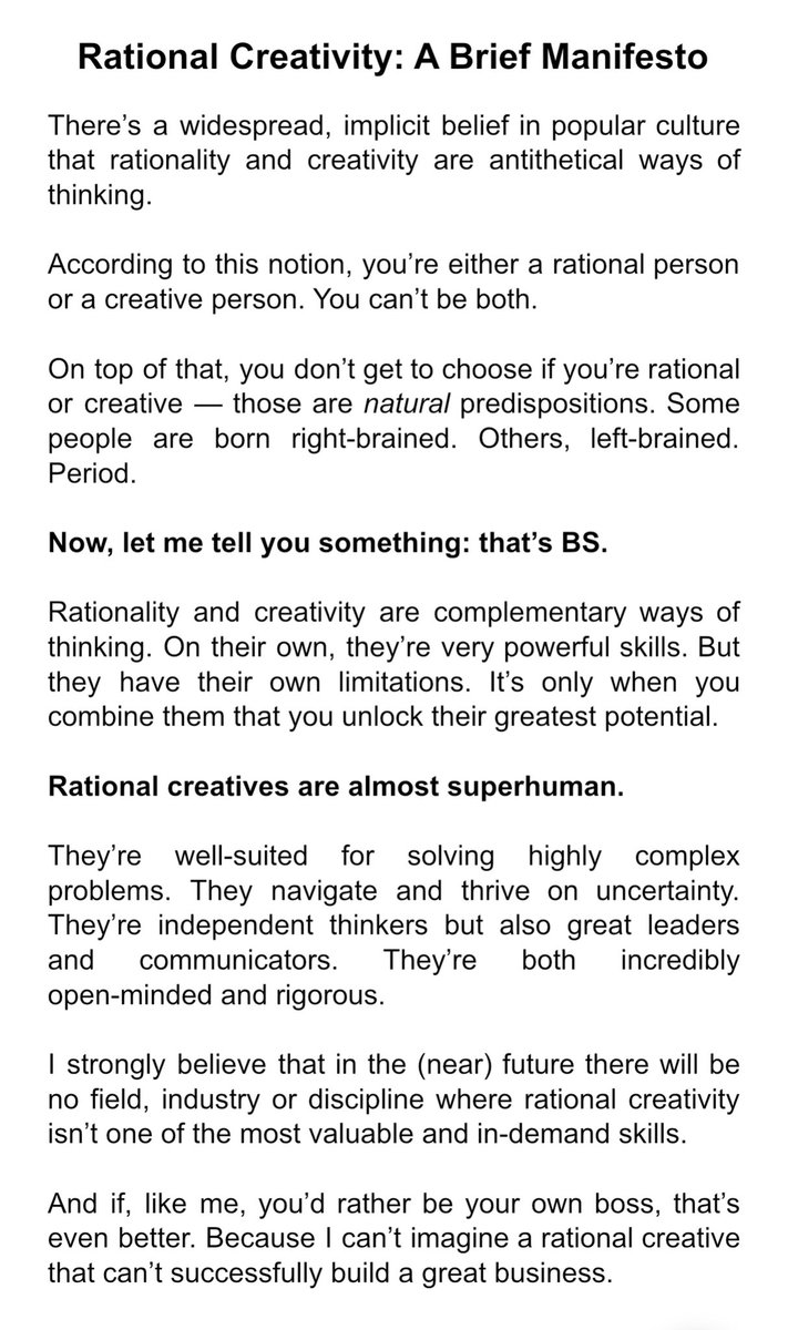 I've been trying to make sense of the relationship/dichotomy between rationality and creativity for the last couple months. Today I decided to gather my thoughts and put together this brief manifesto.4/30 shipped essays.