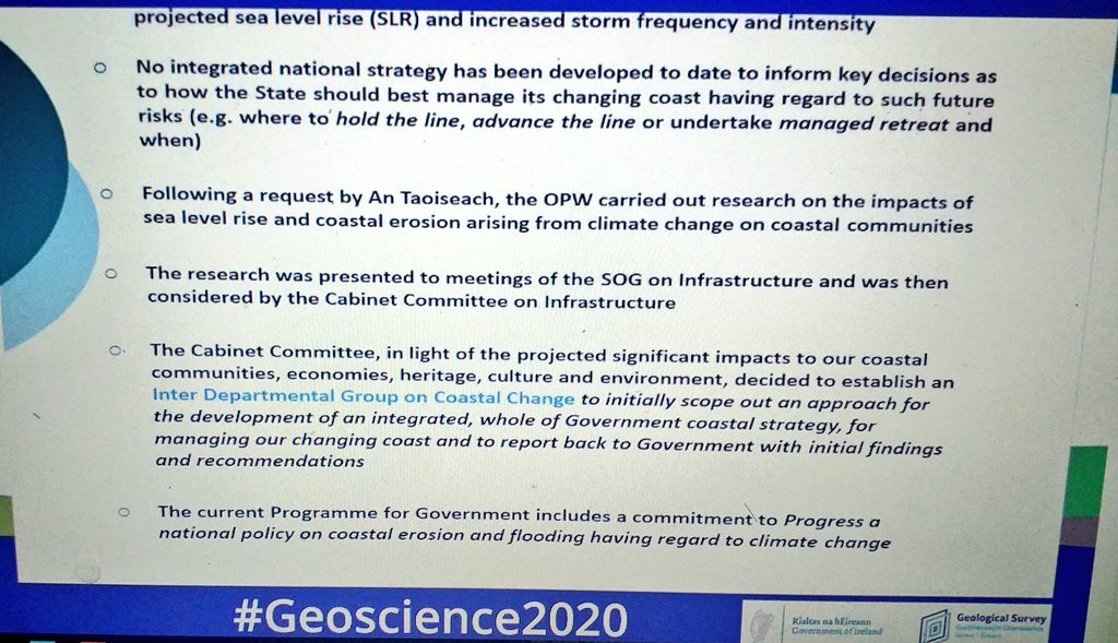 anthonybrog's tweet photo. @GeolSurvIE #Geoscience2020 policy conf hears no integrated coastal zone plan in #Ireland despite 2 million people within #5kmlimit of coast &amp; increased threat of #climatechange driven flooding &amp; #coastalerosion Managed retreat may be only viable option @opwflooding @ccatproject https://t.co/qY3MRAPAr4