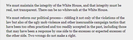 Here is a snippet of the transcript of the national address Nixon made while this comic book was on the spinner rack. "We must maintain the integrity of the White House, and that integrity must be real, not transparent. There can be no whitewash at the White House."