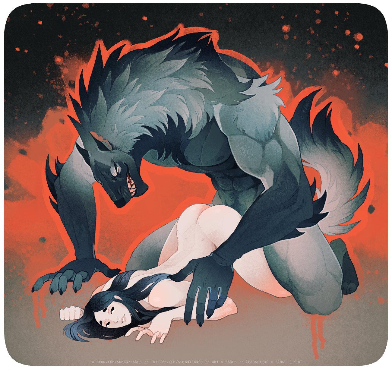 An intimate moment between two werewolves