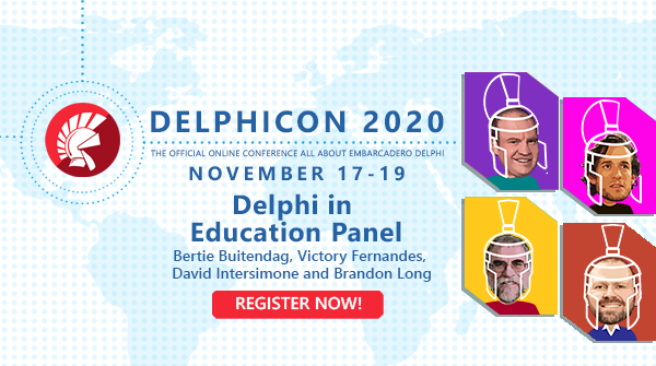 EmbarcaderoTech's tweet image. In 15 minutes, join this talk &quot;Delphi in Education Panel&quot;
with  Bertie Buitendag, Victory Fernandes, David Intersimone, and Brandon Long. embt.co/Delphi-in-EDU #DelphiCon
