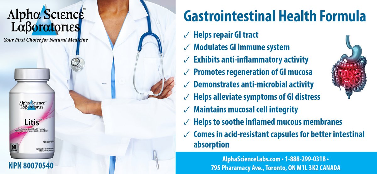 AlphaScienceLab's tweet photo. Litis™ is an innovative, #naturalhealth product developed by Alpha Science™ which is designed to support the #gastrointestinal (GI) health through supporting the GI mucosal immune system.
Check out the formulation here - https://t.co/km5crEEctr
#alphasciencelabs #GIhealth https://t.co/CSzW8HVmuF