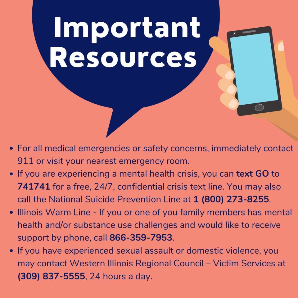 wiu_hotline's tweet image. Because we will be unavailable and understand the stress of finals and other issues, here are some other resources you can contact! #wiu #hotline