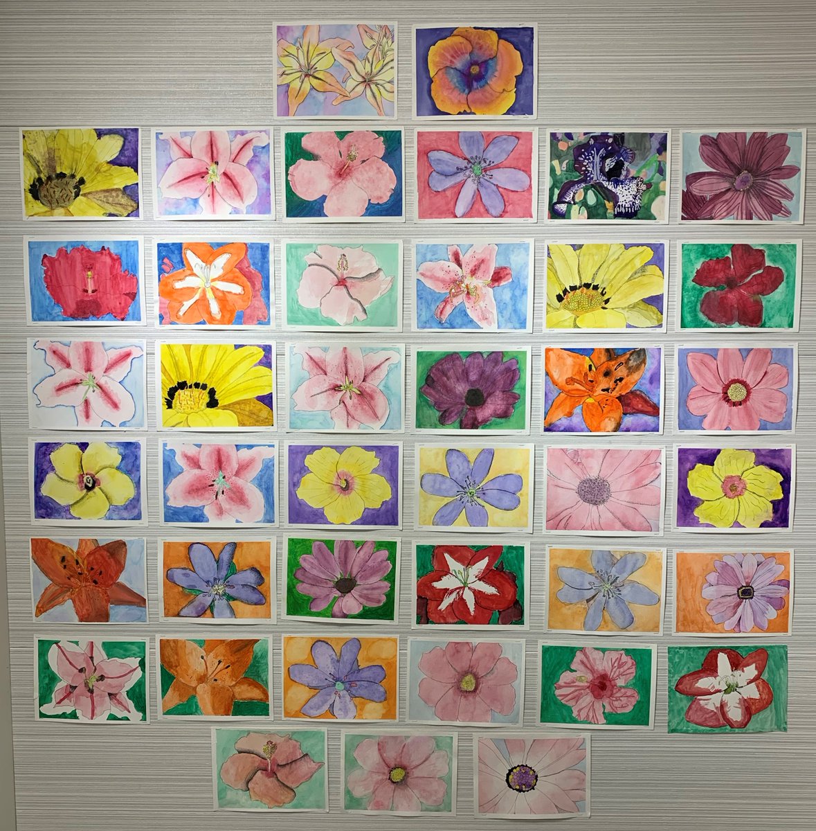 CCLSFIALA's tweet photo. 8th graders finished their project that they started in February when they were 7th graders...water color and ink flowers.  @CCLSChargers #arted #arteducation #middleschoolart https://t.co/pEFmvt1bow