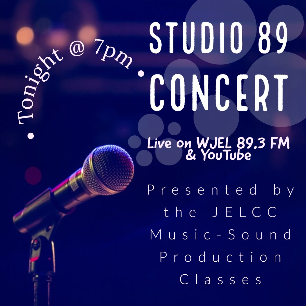 JELMusicSound's tweet photo. Our Music-Sound Production @JELCC class Studio 89 Concert starts at 7pm tonight.  
Live on WJEL 89.3 FM and on YouTube.
Stream Links: https://t.co/pPNbDMfZyn AND
https://t.co/AnZVLLXnYL https://t.co/pfznJP6EFZ