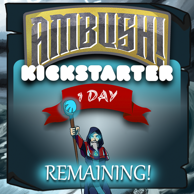 ambushcardgame's tweet photo. Only 24 hours left until our funding period for Ambush! ends! Make sure to tell your friends, family, and anyone else who might be interested to check out the link in our bio to support us! 

#boardgames #cardgames #strategy #Kickstarter #fantasy #ambush #cardgames https://t.co/5fPfo7fRIf