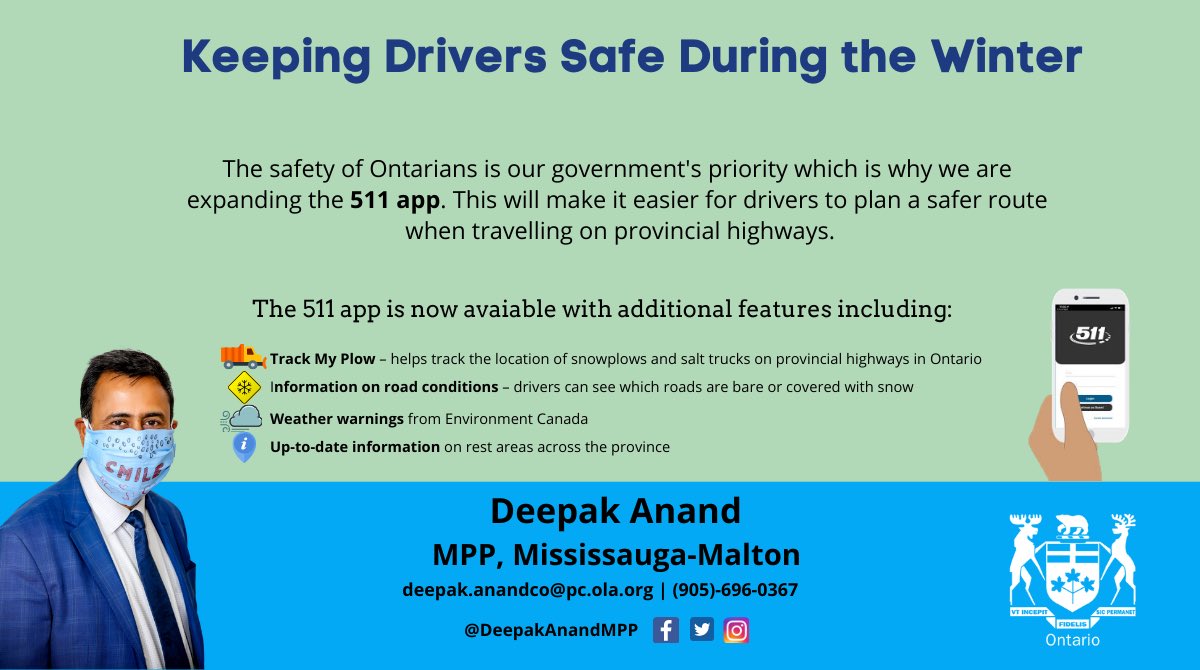 DeepakAnandMPP's tweet photo. Thank you Min @C_Mulroney for putting our drivers security 1st. Enhanced app #Ontario511 will keep drivers updated on real-time information on traffic&road conditions/help of more than 600 highway cameras &hands-free audio alert.
Download app: https://t.co/saHXxZwtpf
#roadinfo https://t.co/roYYnpu2xn