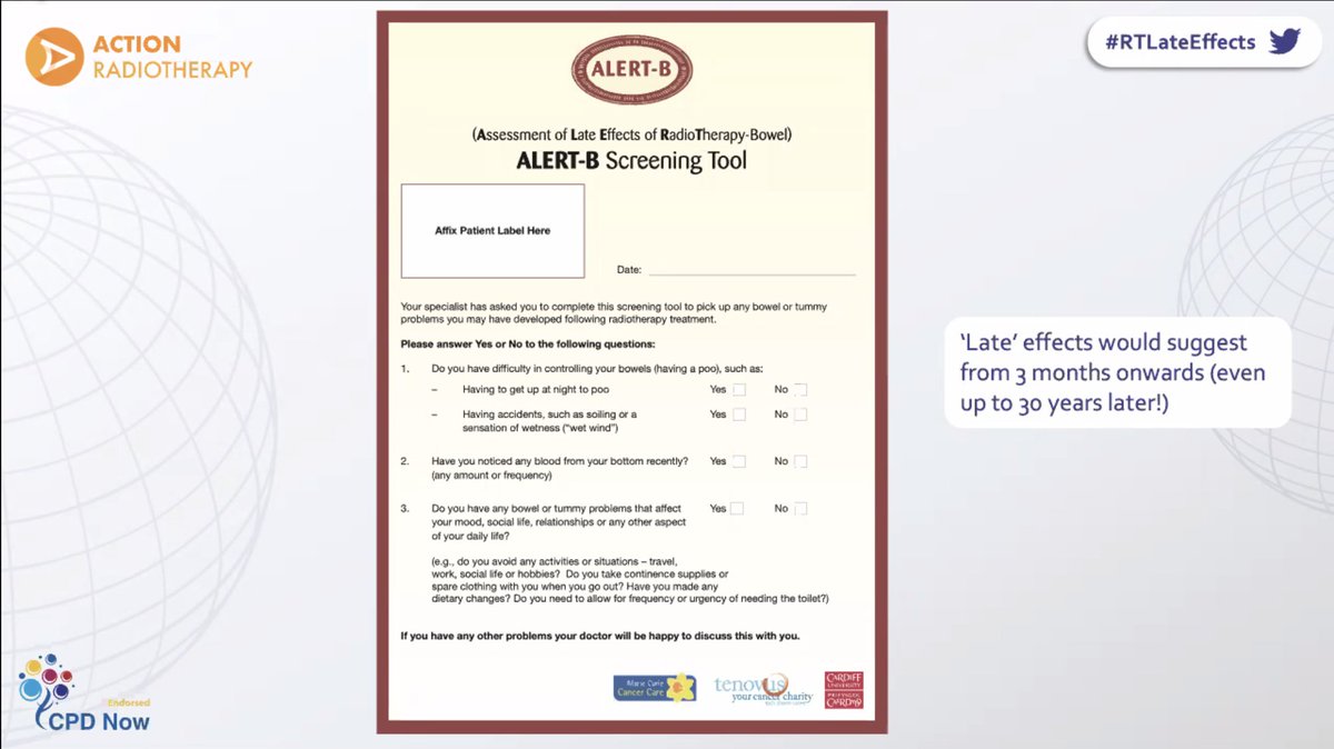 2/ How could I recognise the late effects of radiotherapy to the bowelEvidence base and the screening tool:  https://www.sciencedirect.com/science/article/pii/S2405630820300082 #RTLateeffects