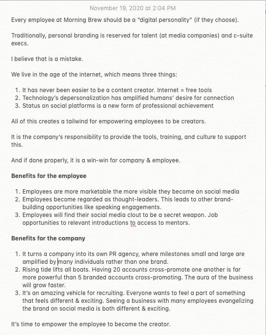 businessbarista's tweet photo. Essay 3: Turn employees into creators ✏️

What you’ll learn:
1) Strategy of making employees creators 
2) Benefits for employers and employees 
3) How a company can do this https://t.co/Mzaz1SeRc6