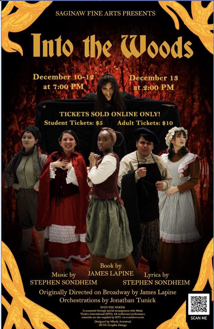 hctcdesign's tweet photo. Congratulations to Micole, a senior graphic designer at the HCTC. Her design was selected by @saginaw_theatre Don’t miss the show! Tickets in advance only using the QR Code. #hctcready #collaboration @EMSISD_CTE https://t.co/CzzvRcTaJv
