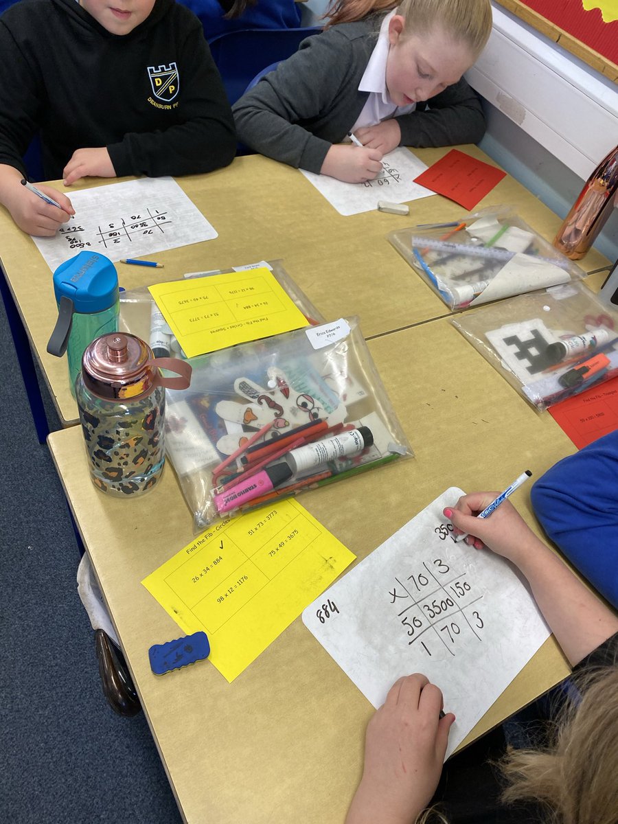 DeanburnPS_P3's tweet photo. Using our knowledge of the 2d ✖️ 2d grid method to ‘Find the Fib’ today as our numeracy warm up demonstrating our understanding of this strategy! #multiplication #strategy #skills #twodigit #findthefib #workitout https://t.co/AHCjMtlDHV