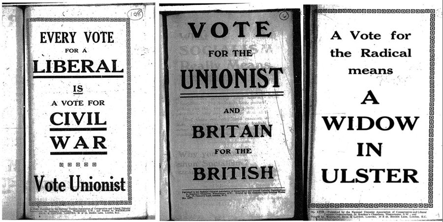 2. This is not an encouraging precedent. The Conservative Election Guide in 1914 told voters that "'Britain may soon be stained by the blood of civil war. No method remains, except armed revolt, by which the country can make its will prevail". Posters looked like this: