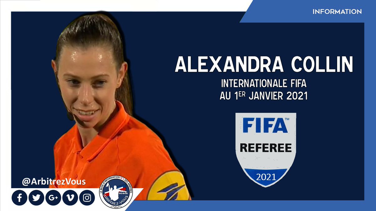 ArbitrezVous's tweet photo. 🐓 #FFF #FIFA - Félicitations à Alexandra COLLIN qui accède au grade d'INTERNATIONALE FIFA à compter du 1er janvier 2021 😍🤩🥳

@ArbitresSAFE @UnafArbitres @FFF @Ligue_LBFC_Foot @unaf_lbfc @coeursdefoot @footofeminin @lequipe @lequipiere @D1Arkema @Law5_TheRef @ArbitroInteBlog https://t.co/SO5Lh1A3dX