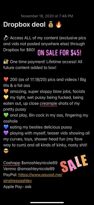 Selling my Dropbox ! 200 pics and vids! Add my snap for previews!   Also 20% off on my OF for the next<a href="/tag/curvy"class="tags"><span>#curvy</span></a><a href="/tag/bbw"class="tags"><span>#bbw</span></a><a href="/tag/nasty"class="tags"><span>#nasty</span></a><a href="/tag/prettyeyes"class="tags"><span>#prettyeyes</span></a><a href="/tag/thickthighs"class="tags"><span>#thickthighs</span></a><a href="/tag/sexyy"class="tags"><span>#sexyy</span></a>