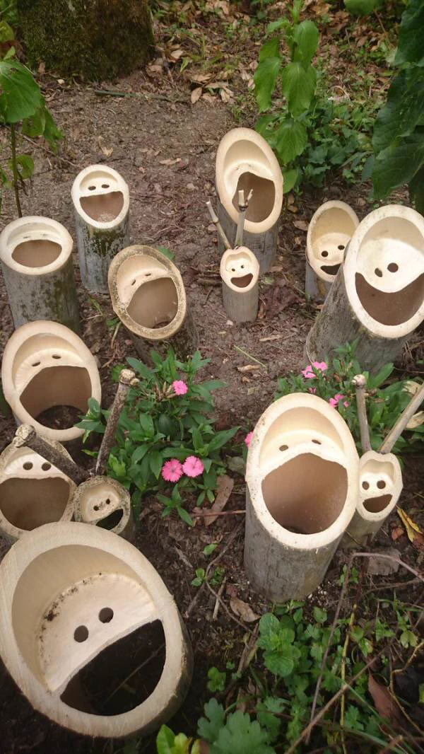 可愛いお顔がいっぱい？竹の切り口から笑い声が聞こえてきそう！