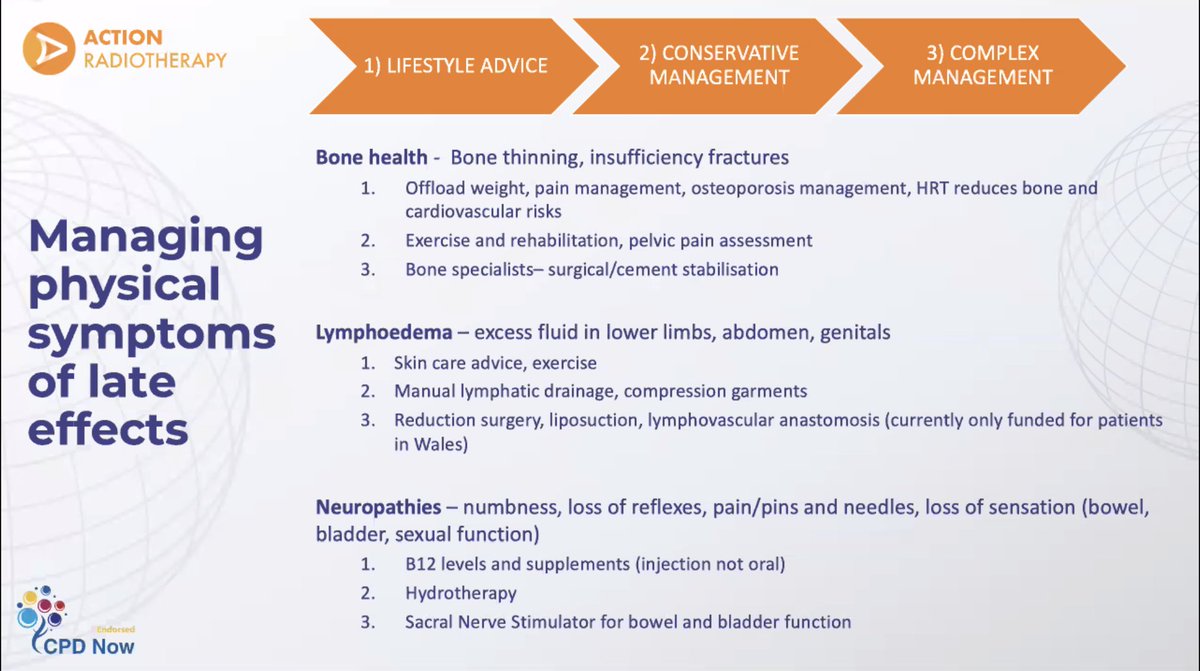 9/ Impacts on bone health, lymphoedema, nerves @DrLisaDurrant: some patients have found the late effects more distressing than their actual cancer treatment #RTLateeffects