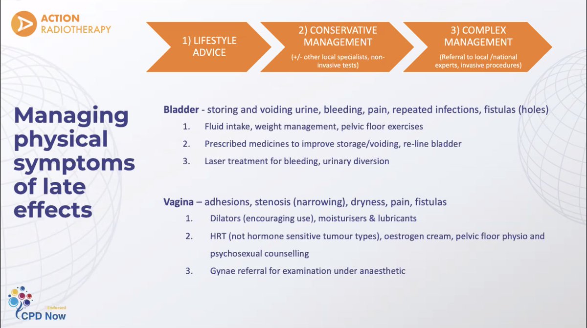 8/ Bladder and vagina late effects of radiotherapyThere things that patients can do to help themselves but some will need referral #RTLateeffects