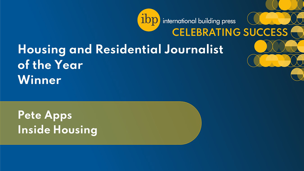 The Housing/Residential Journalist of the Year, sponsored by @Barrattplc, is awarded to <a href="/PeteApps/">Peter Apps</a> <a href="/insidehousing/">Inside Housing</a> #IBPAwards