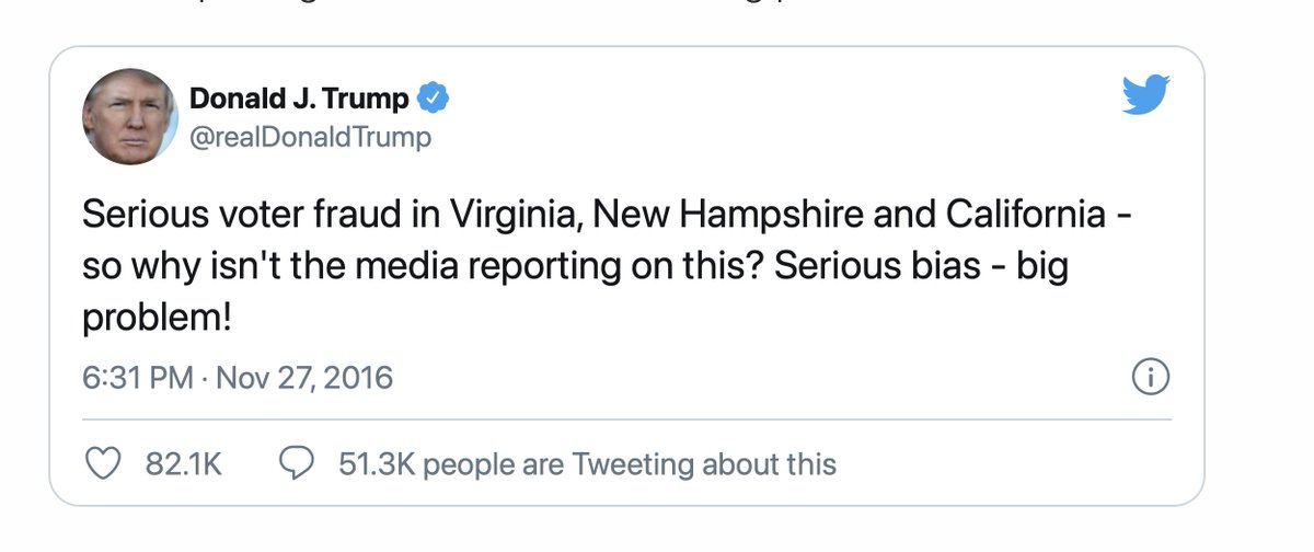 ...and again, Trump after winning the electoral college in 2016, but losing the popular vote, with big losses in Virginia, New Hampshire and California...