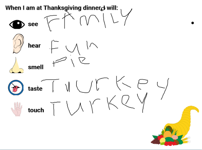 <a href="/KWBwelsh/">Morgan Welsh</a>'s first graders are going to see, hear, smell, taste, and touch lots at their Thanksgiving dinners! #kwbpride