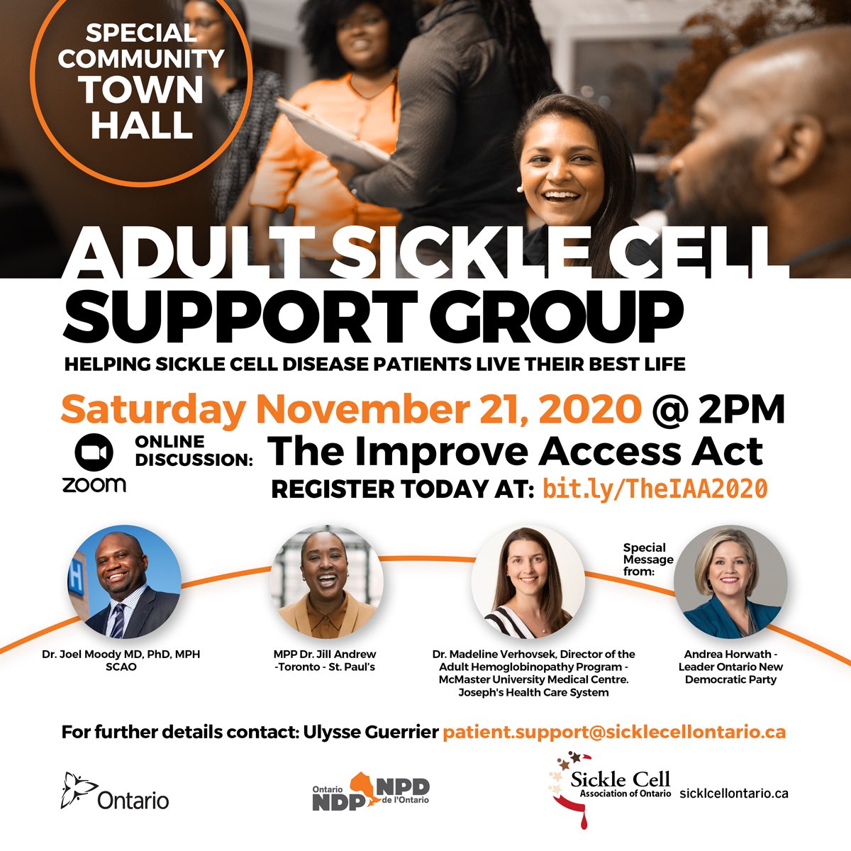 UGuerrier's tweet photo. SPECIAL COMMUNITY TOWN HALL :: The Improve Access to Healthcare Act. Join us this Saturday November 21st at 2:00 PM as we discuss this SCAO initiative with the bill's creators and sponsors MPP Jill Andrew - Toronto St. Pauls, MPP France Gelinas - Nickel Belt, Dr. Verhovsek. https://t.co/3lWz1nbyU9