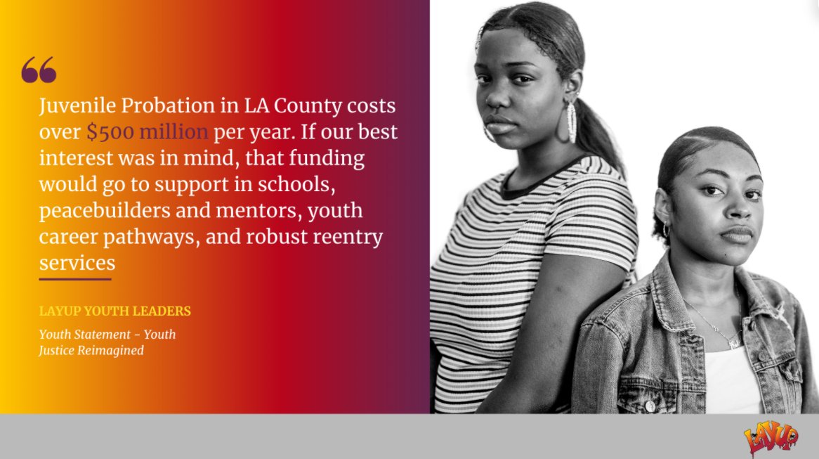 Juvenile Probation in LA County costs over $500 million per year. If our best interest was in mind, that funding would go to support in schools, peacebuilders and mentors, youth career pathways, and robust reentry services. #YouthJusticeReimagined #FreeOurFuture
