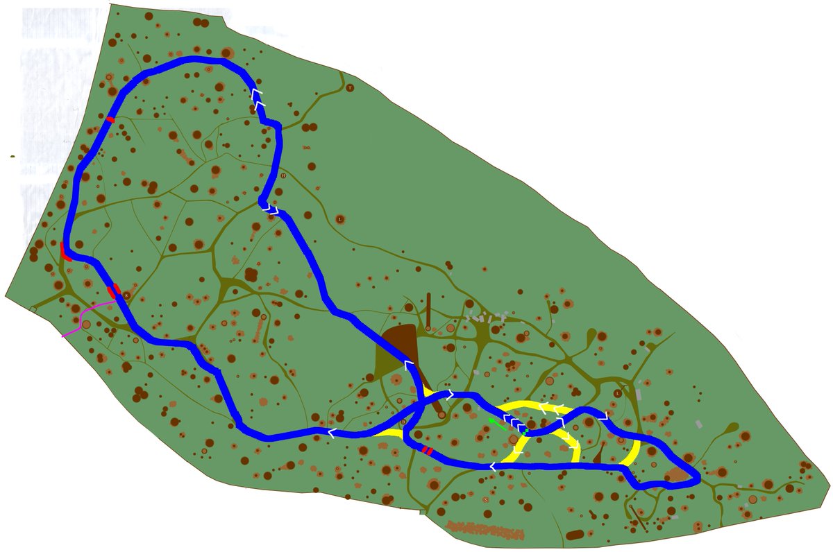 When I was a kid there was a wood behind my house, and one day, in about 1987, a BMX course appeared. Here it is. It include four earthwork obstacles (marked red): a juddery ridged cutting, a banked corner, and two humps (dromedary and bactrian).