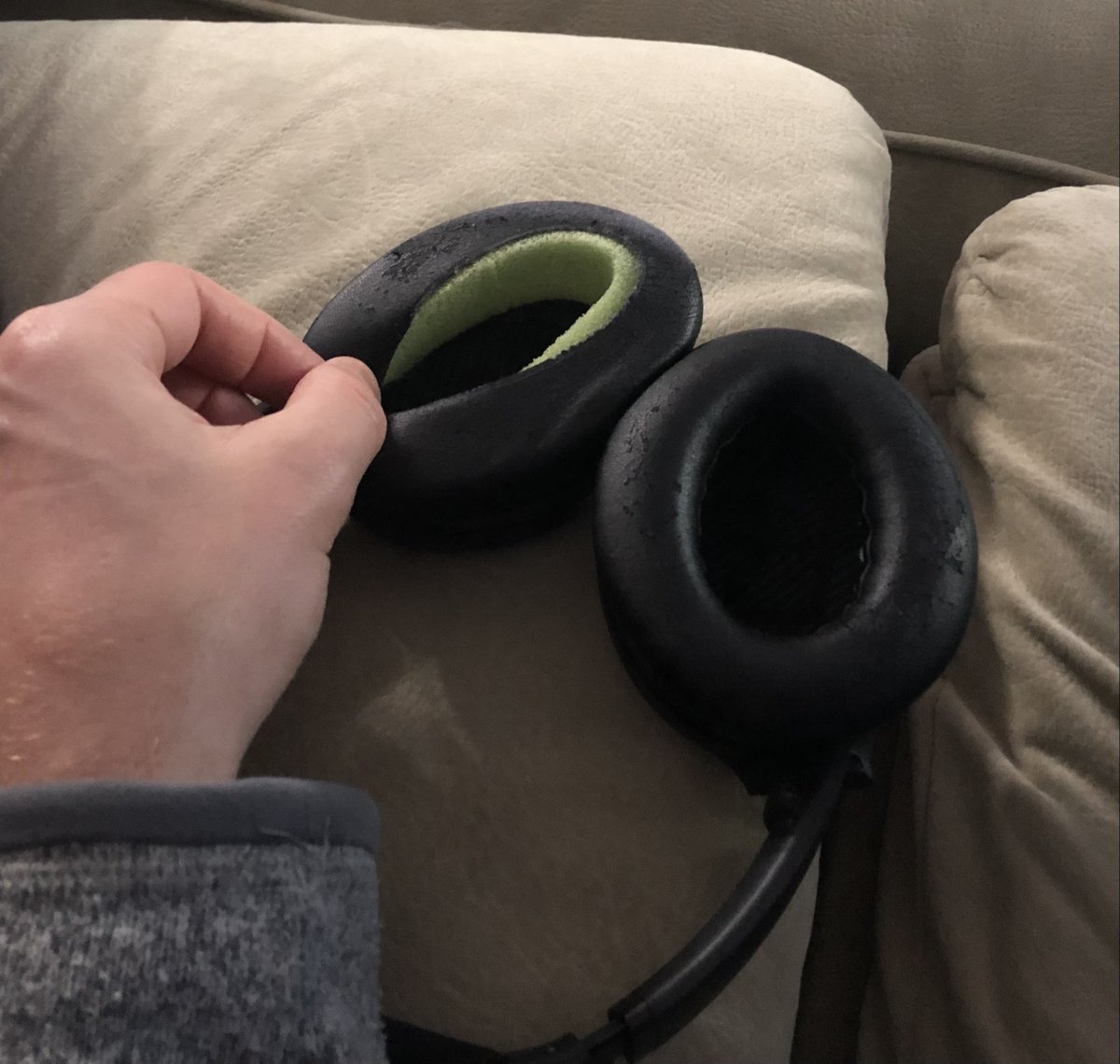 NFBrazeau's tweet photo. When you text your future wife and ask her to save your noise-cancelling headphones for your battle against the leaf-blowers: "Oh, yeah, I can throw a few stitches for that". @RittKate #OBGYNsarebosses https://t.co/4f8RnJmkaJ