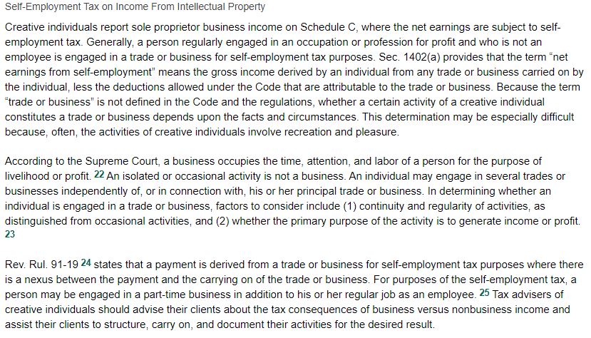And yes, if you are actively creating content then your royalty income is subject to self-employment tax.  https://www.thetaxadviser.com/issues/2013/dec/kelley-dec2013.html (6/7)