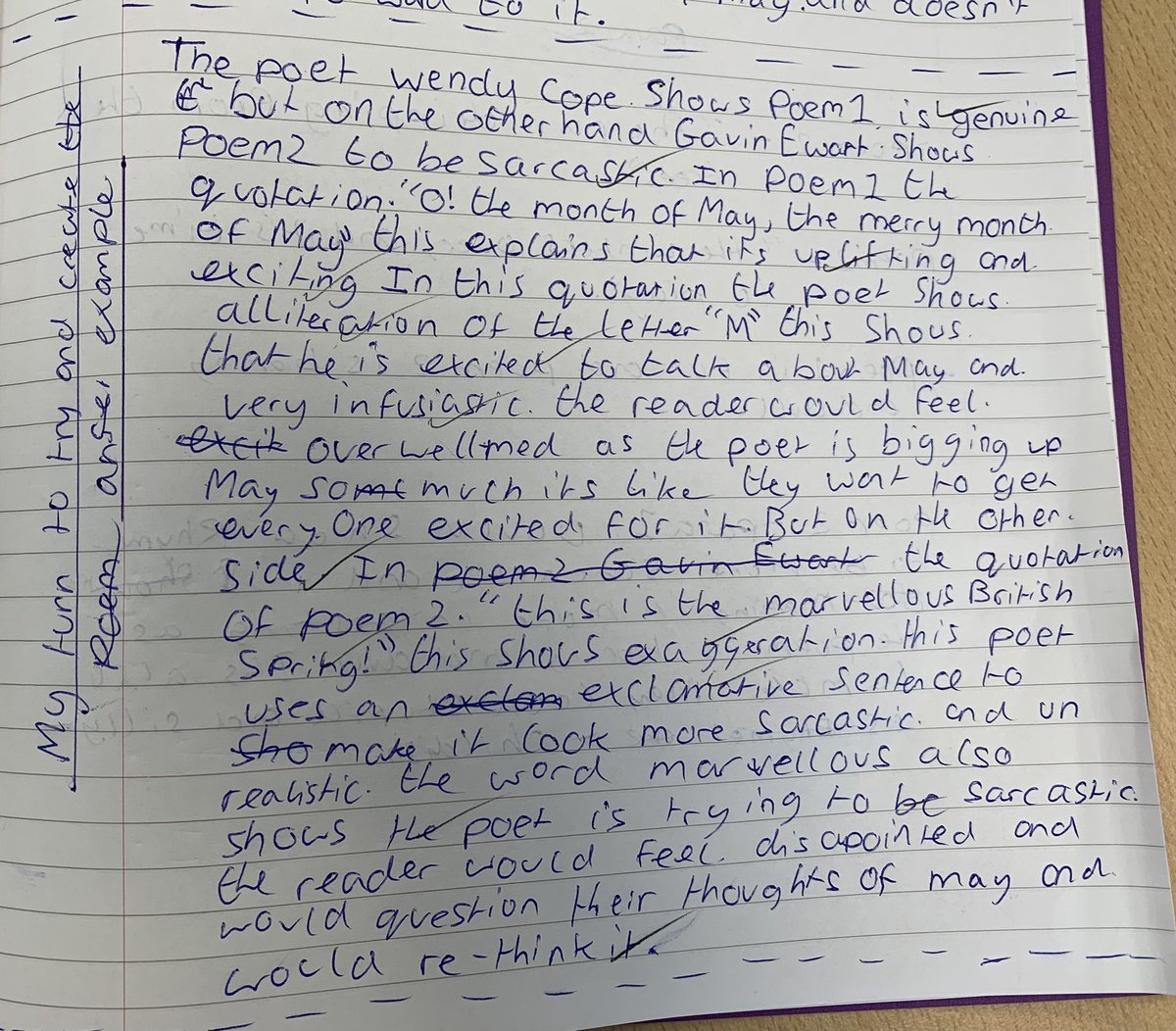 Y11 appreciation post - I’m so impressed by my class’ resilience and hard work during this strange time. This group are working really hard towards a grade 4. Today, unseen poetry: class example, guided example, own example.