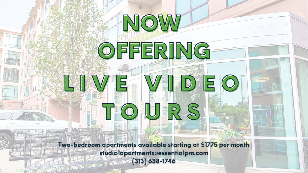 Studio1Detroit's tweet photo. Although we are not offering in-person tours, our team is happy to schedule a personal live video showing! #PauseToSaveLives #Covid19Update #fightcovid19together #studio1apartments https://t.co/K6fcQF4wDi