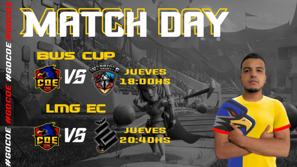 Clash Of Ecua (@clashofecuacr) on Twitter photo #ClashRoyale ¡MatchDay!👑
El día de hoy tenemos 2 Encuentros complicados pero haremos nuestro mejor Esfuerzo para llevarnos las Victorias.
⚡Jornada 4⚡
🏆 |<a href="/BWSCupCR/">BWS Cup🏆</a>
🆚️ |@WarriorsEs_Gg
⏰ |18:00hs🇪🇨
⚡Jornada 4⚡
🏆 |<a href="/LMGEcuador/">Wild Rift Ecuador 🇪🇨</a>
🆚️ |<a href="/EmpireCrownEc/">Empire Crown</a>
⏰ |20:40hs🇪🇨
#GoCoE #ClashRoyale ¡MatchDay!👑
El día de hoy tenemos 2 Encuentros complicados pero haremos nuestro mejor Esfuerzo para llevarnos las Victorias.
⚡Jornada 4⚡
🏆 |<a href="/BWSCupCR/">BWS Cup🏆</a>
🆚️ |@WarriorsEs_Gg
⏰ |18:00hs🇪🇨
⚡Jornada 4⚡
🏆 |<a href="/LMGEcuador/">Wild Rift Ecuador 🇪🇨</a>
🆚️ |<a href="/EmpireCrownEc/">Empire Crown</a>
⏰ |20:40hs🇪🇨
#GoCoE