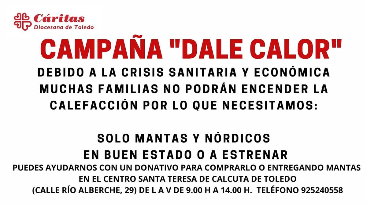caritasto's tweet photo. Campaña #DaleCalor Gracias a tu donación de mantas ya hemos entregado 70 a distintas familias. Seguimos necesitando, el frío ya llega y la calefacción muchas familias no pueden ponerla. Gracias a todos por vuestra colaboración. https://t.co/hOcuZfUiim