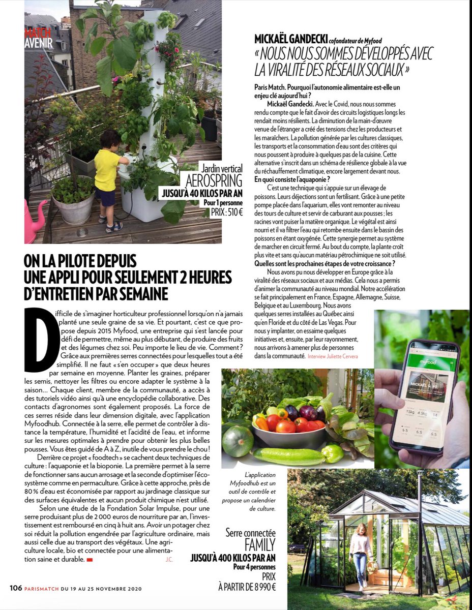 2 pages dans #ParisMatch pour les serres connectées de <a href="/myfood/">Myfood 🌱</a> magnifique pépite #alsacienne : la consécration ! #GrandEst @FrenchTechEast