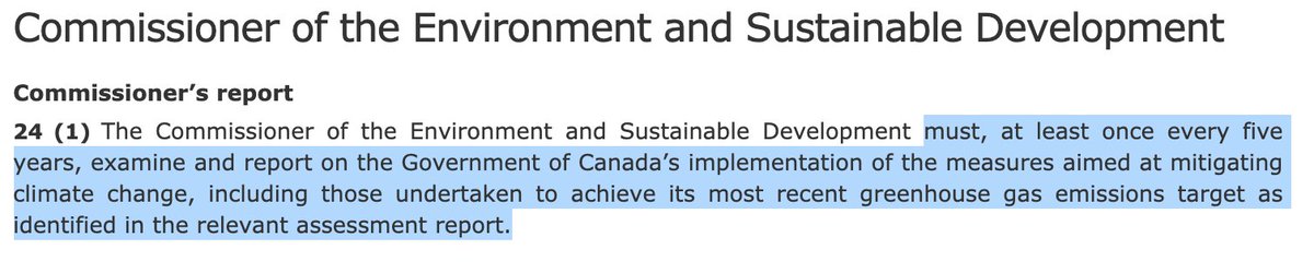…accountability for putting us on track to 2030 & beyond, & the desire for some accountability SOONER than 2030. The legislation includes a requirement that the Commissioner for Env & Sustainable Development must audit progress at least once every 5 years. So Canadians will 3/