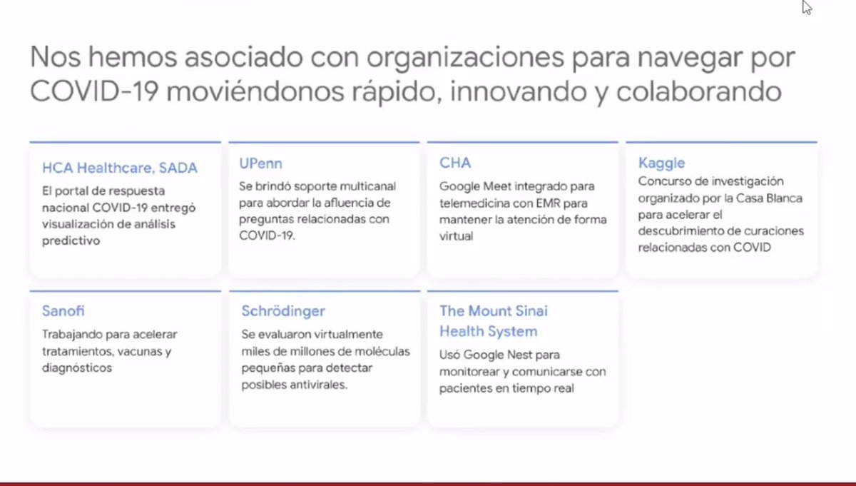 alopezvalerio's tweet photo. Entidades con las que @google se ha asociado para el combate a la COVID19, mencionadas por Gabriel Alvarado.
#ClaroTec https://t.co/ZB0hCd6GOf