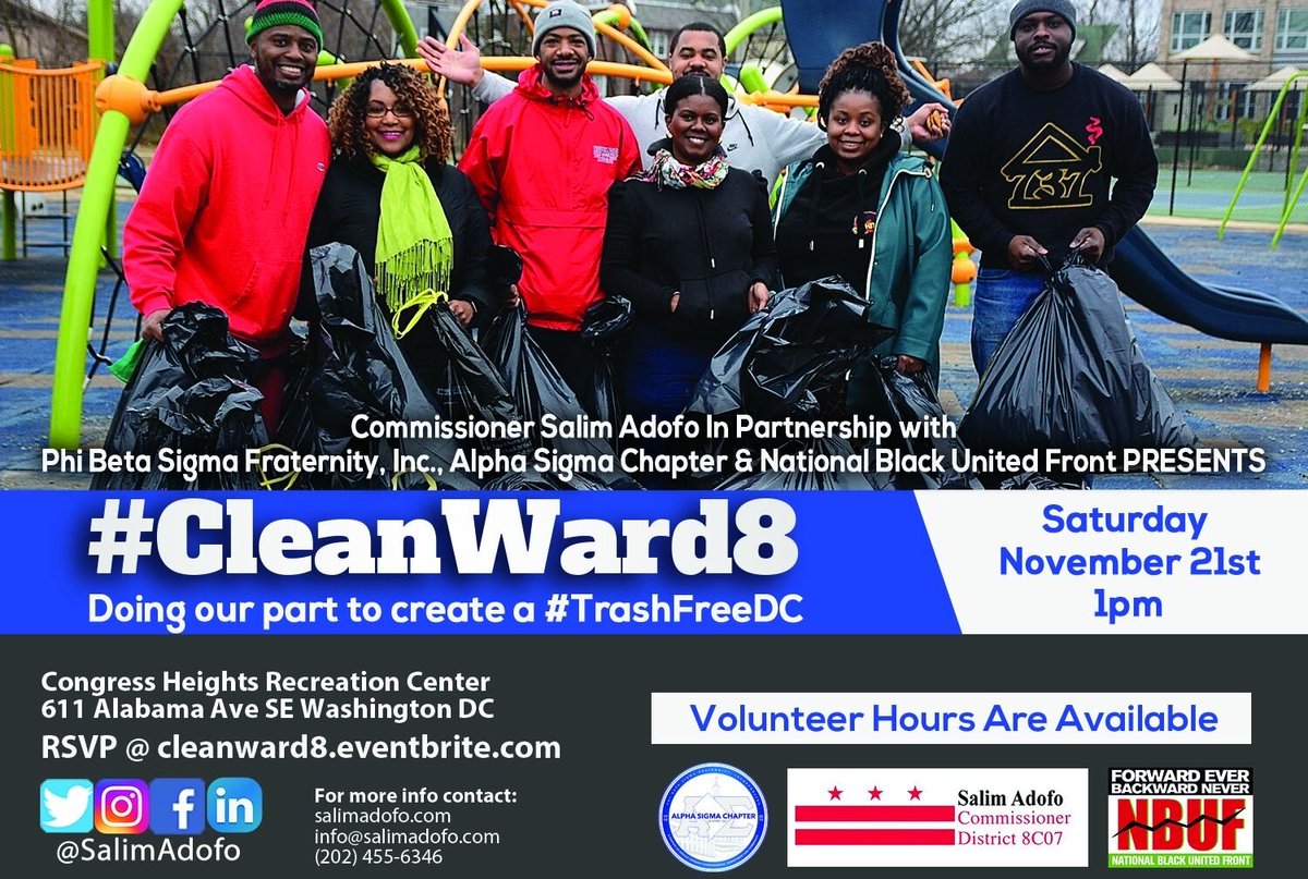 ccprepacademy's tweet photo. FREE EVENT - HELP #CLEANWARD8! SATURDAY starting at 1 p.m. join @salimadofo at the Congress Heights Recreation Center to support your community!
Click here: https://t.co/lZ6gjAOsks
#DCWard8 #Ward8 #communitylove #DCstrong #PhiBetaSigma #TrachFreeDC @salim4dc @NBUF https://t.co/Pt8cAcShgI