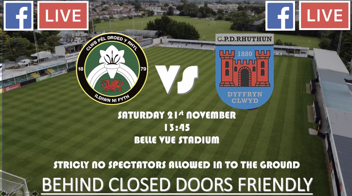 rhylfc's tweet photo. Great news as we can now confirm that our next behind closed doors friendly against @RuthinTownFC this coming Saturday will again be broadcast on our official Facebook page.

⚽ @rhylfc vs @RuthinTownFC 
📅 21st November
⏰ 13:45
🏠 Facebook Live 

#sunnyrhyl #facebook 13:45 KO https://t.co/vtaC7B8RAx