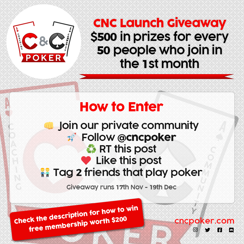 cncpoker's tweet photo. CNC POKER LAUNCH GIVEAWAY

For every 50 paid signups over the next month, CNC Poker will giveaway $500 in gift certificates on CNC services. 

The rules to qualify:

👊Join our private community
🚀Follow @CNCpoker
♻️RT this post
♥️Like this post
👬Tag 2 friends that play poker https://t.co/x89KarFTO2