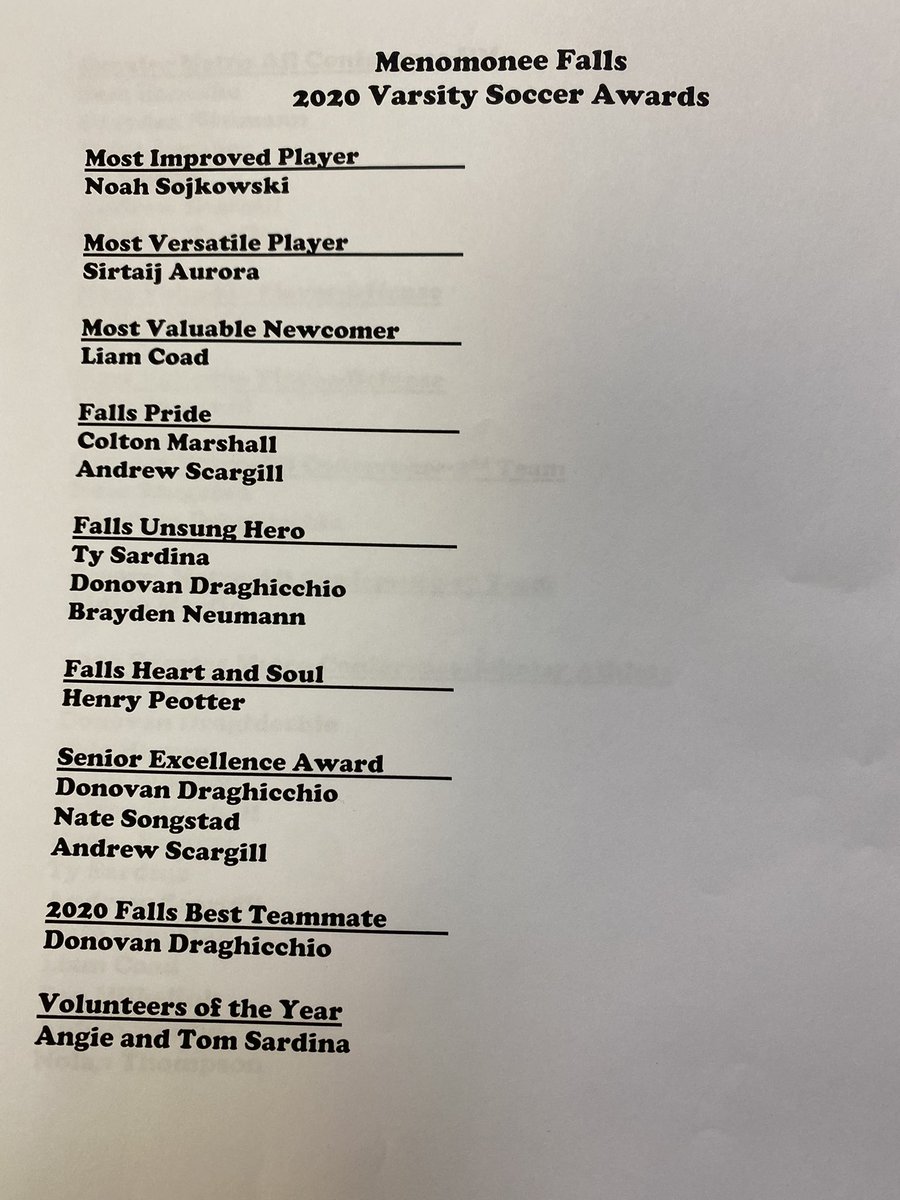 Congrats to these <a href="/FallsAthletics/">Falls Athletics</a> Soccer Varsity team members for ending with a 10-4-1 record and a 3.7 G.P.A. Here are the award earned as well to Aidian Martin, who received All State accolades! <a href="/mofallssoccer/">Falls Soccer</a> @FallsHS