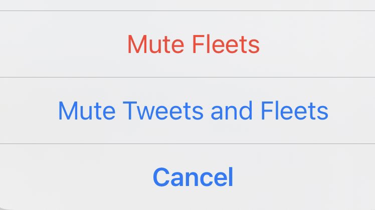 domyates's tweet photo. Hold down on a fleet circle. Press mute to see this menu. Then Mute Fleets. #DisableFleets #Fleets #MuteFleets https://t.co/8QjuR3U5Mm
