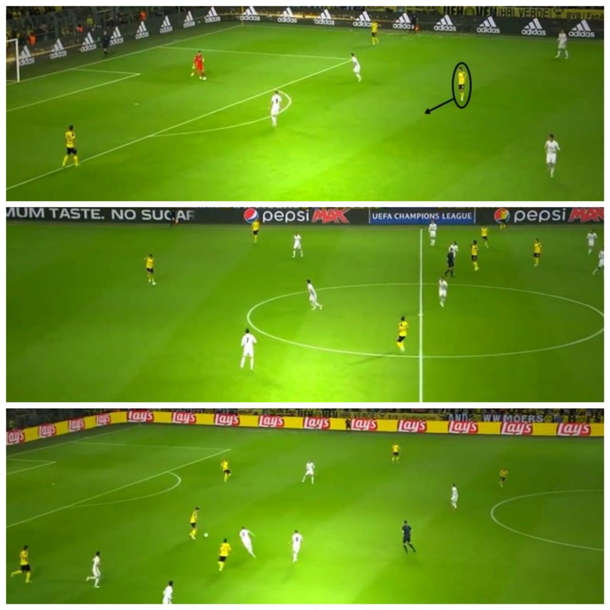 Weigl was excellent in getting out of cover shadows to receive the ball in the middle of the park, especially from the goalkeeper.Here, Weigl dropped to form a back three. (2/2)