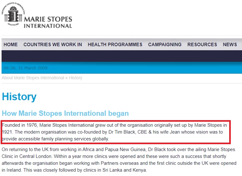 THREAD/ Marie Stopes International (MSI Reproductive Choice) abortion chain: Archived history pages of MSI (2010, 2011, and 2012) show that MSI “grew out of the organisation originally set up by Marie Stopes in 1921.”  #MSI  #eugenics  #MarieStopes  #abortion  #UK