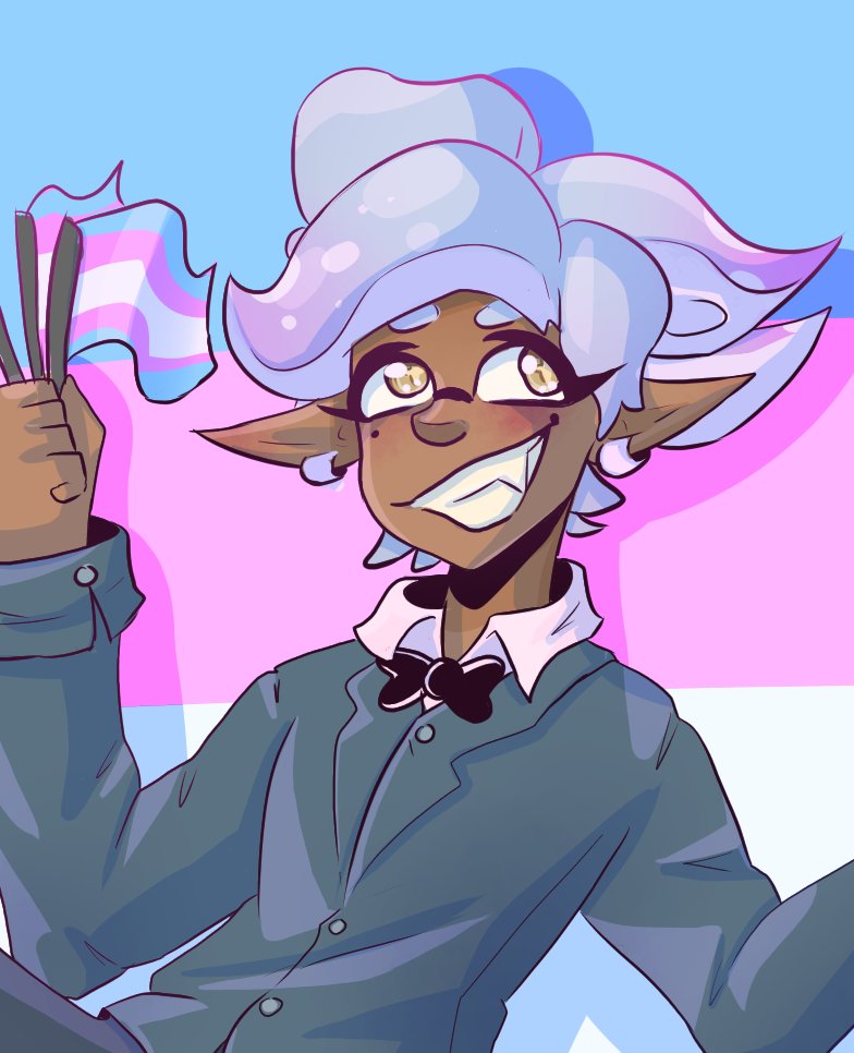 reiko_rei_'s tweet image. Marie says trans rights! 🏳️‍⚧️💜

#splatoon #TransAwarenessWeek2020