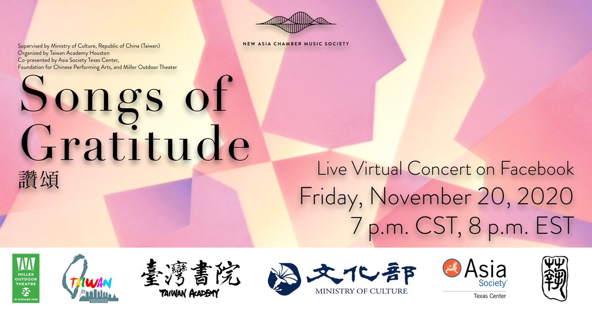 utsalanguages's tweet photo. Links:
1. Asia Society Texas Center) https://t.co/ljDlMOEZ4j     

2. Miller Outdoor Theatre https://t.co/Y0Z5z3Dkpa

3. New Asia Chamber Music Society https://t.co/c5biTugozo

4. Facebook: https://t.co/cCwim8STwL

#UTSA https://t.co/uFfWPZ3kZV